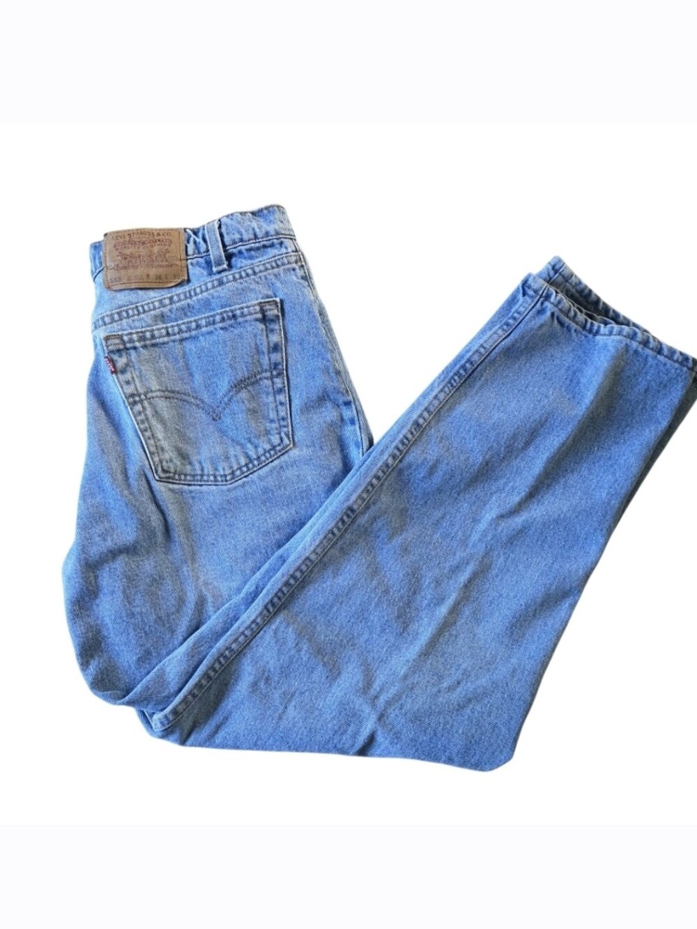 Vintage 1996 Levis 555 Men Blue Jeans Batwing Red Tab Made In The USA 36x30 - Picture 1 of 10